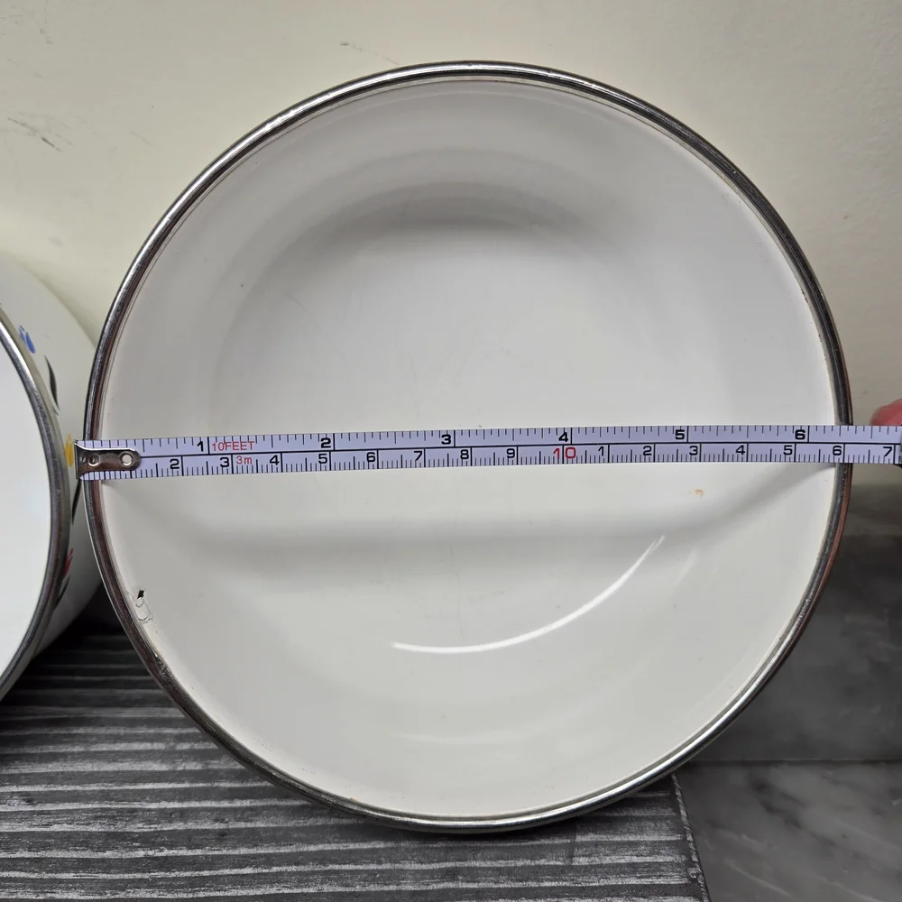 Vintage Kobe Enamelware Tulip Nesting Mixing Bowls, Cottagecore, Metal, Set of 2